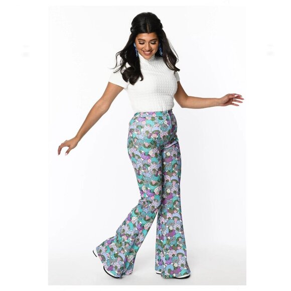 SMAK PARLOUR NWT Groovy Mushrooms Flare Pants Size 4X Stretch Bell Bottoms - Picture 2 of 10